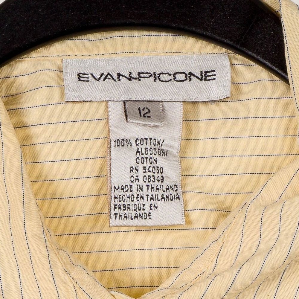 Evan Picone 100% Cotton Button Down Pastel Yellow Vertical Stripes Long Sleeve - Picture 4 of 6